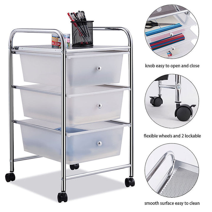 Costway 3 Drawers Metal Rolling Storage Cart Scrapbook Supply & Paper Home Office - White_5