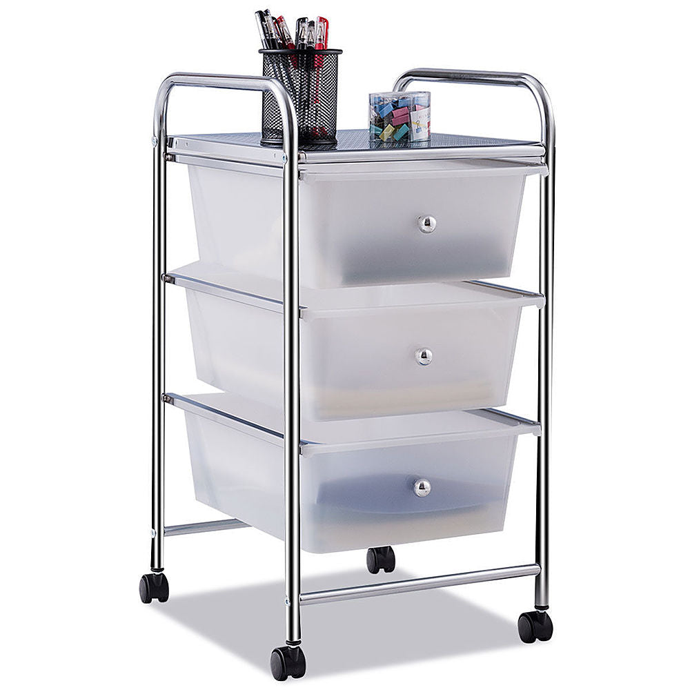 Costway 3 Drawers Metal Rolling Storage Cart Scrapbook Supply & Paper Home Office - White_6