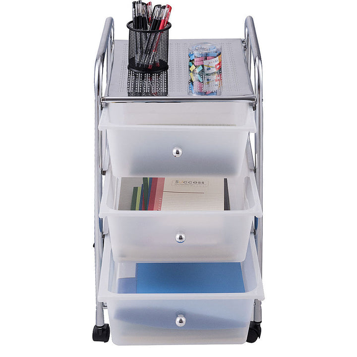 Costway 3 Drawers Metal Rolling Storage Cart Scrapbook Supply & Paper Home Office - White_7