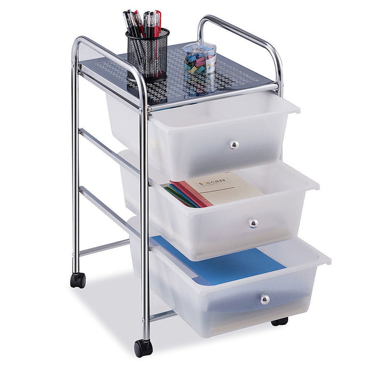 Costway 3 Drawers Metal Rolling Storage Cart Scrapbook Supply & Paper Home Office - White_8