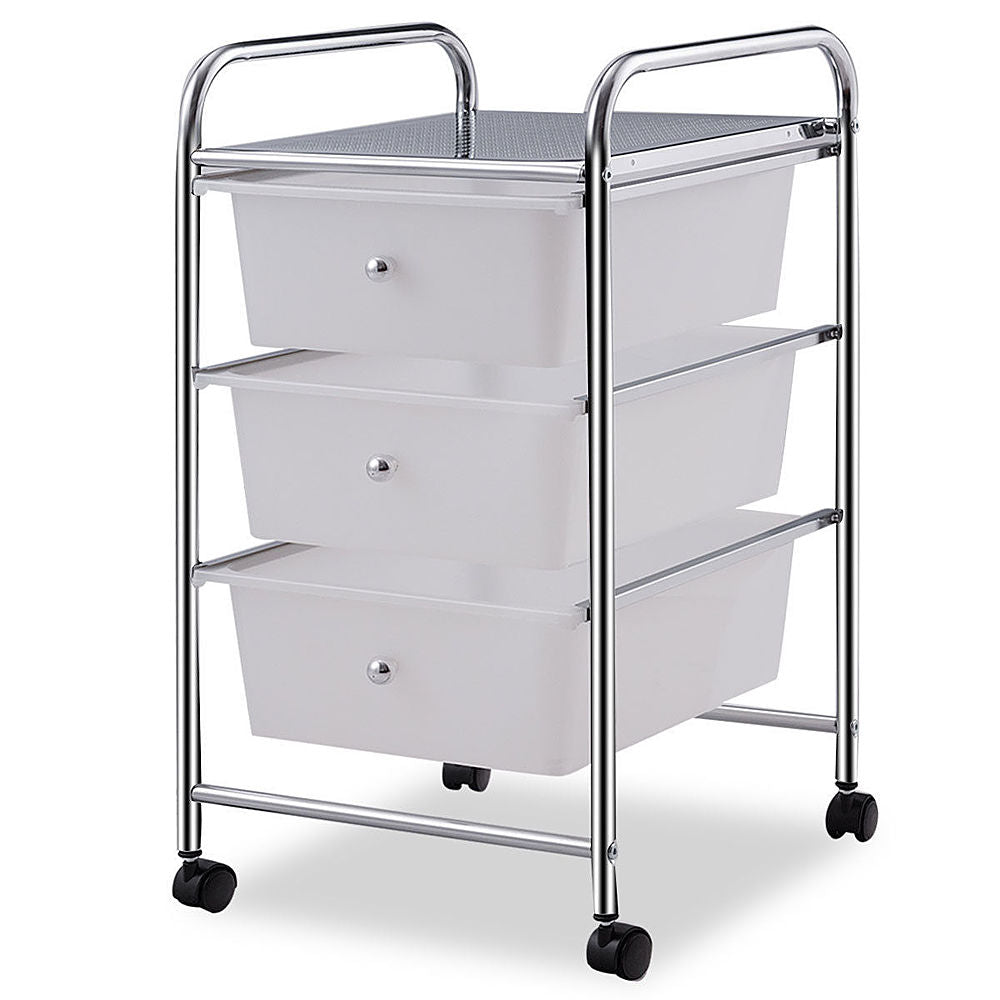 Costway 3 Drawers Metal Rolling Storage Cart Scrapbook Supply & Paper Home Office - White_9