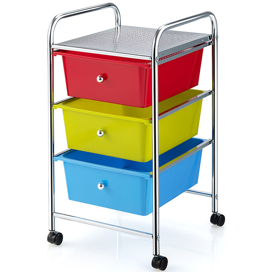 Costway - 3-Drawer Cart Storage Bin Organizer Rolling w/Plastic Drawers Multicolor - Multicolor_0