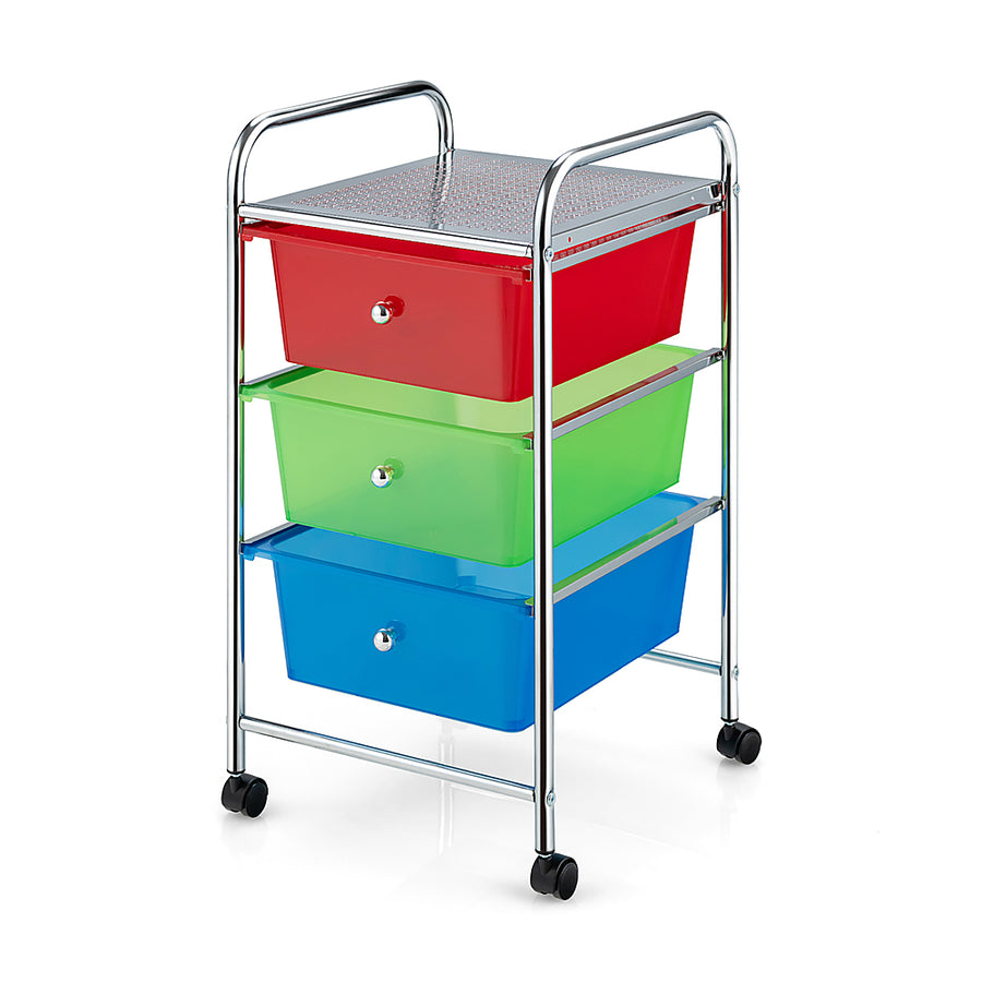 Costway - 3-Drawer Cart Storage Bin Organizer Rolling w/Plastic Drawers - Rainbow_0