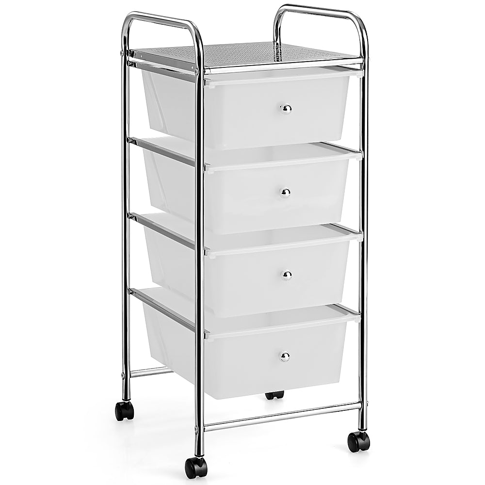 Costway 4-Drawer Cart Storage Bin Organizer Rolling w/Plastic Drawers - Clear_0