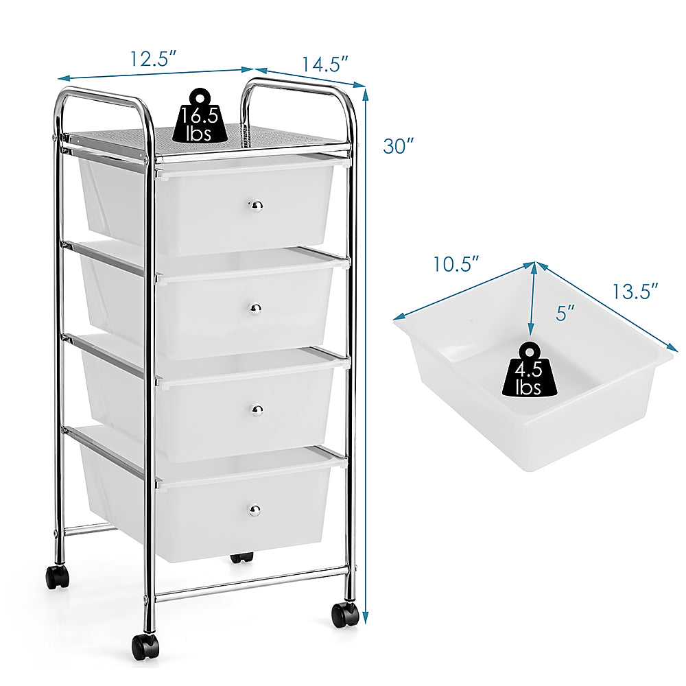 Costway 4-Drawer Cart Storage Bin Organizer Rolling w/Plastic Drawers - Clear_2