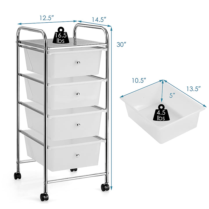 Costway 4-Drawer Cart Storage Bin Organizer Rolling w/Plastic Drawers - Clear_2