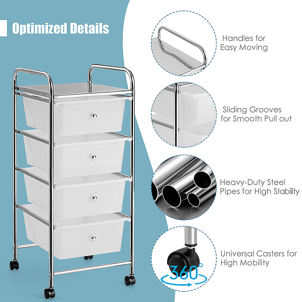 Costway 4-Drawer Cart Storage Bin Organizer Rolling w/Plastic Drawers - Clear_3