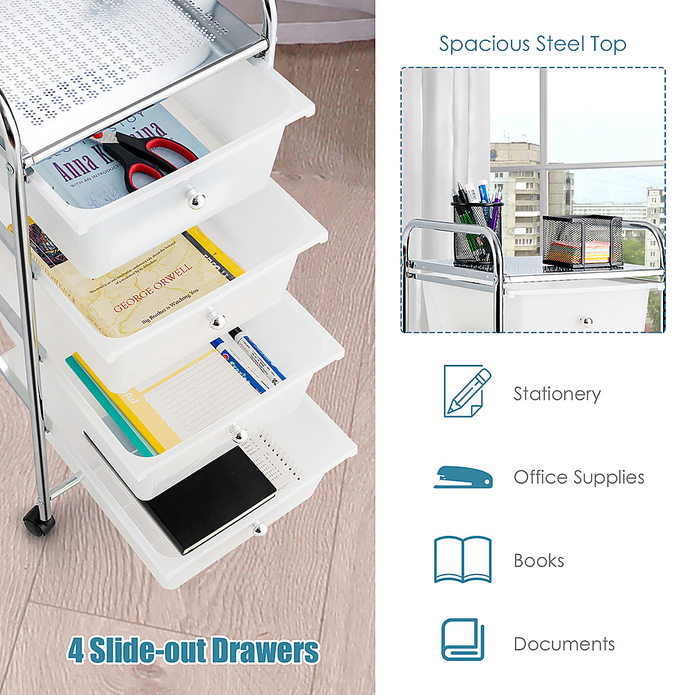 Costway 4-Drawer Cart Storage Bin Organizer Rolling w/Plastic Drawers - Clear_4