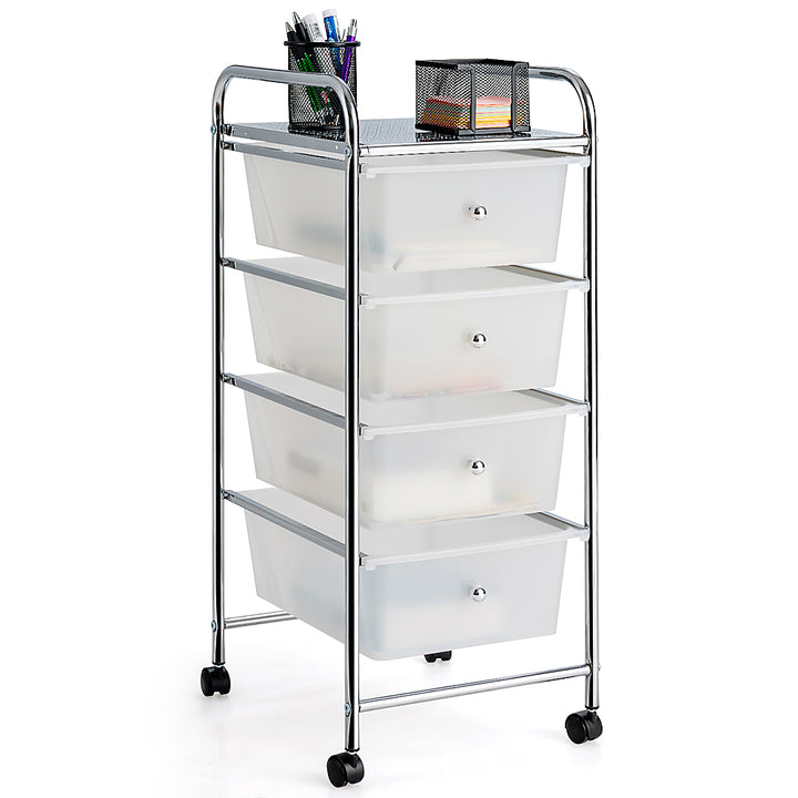 Costway 4-Drawer Cart Storage Bin Organizer Rolling w/Plastic Drawers - Clear_8