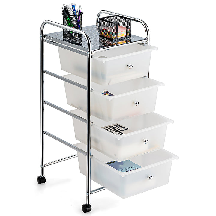 Costway 4-Drawer Cart Storage Bin Organizer Rolling w/Plastic Drawers - Clear_9