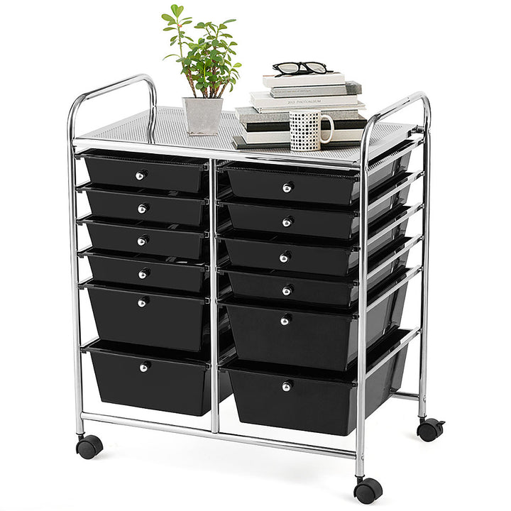 Costway 12 Drawers Rolling Cart Storage Scrapbook Paper Studio Organizer Bins - Black_0