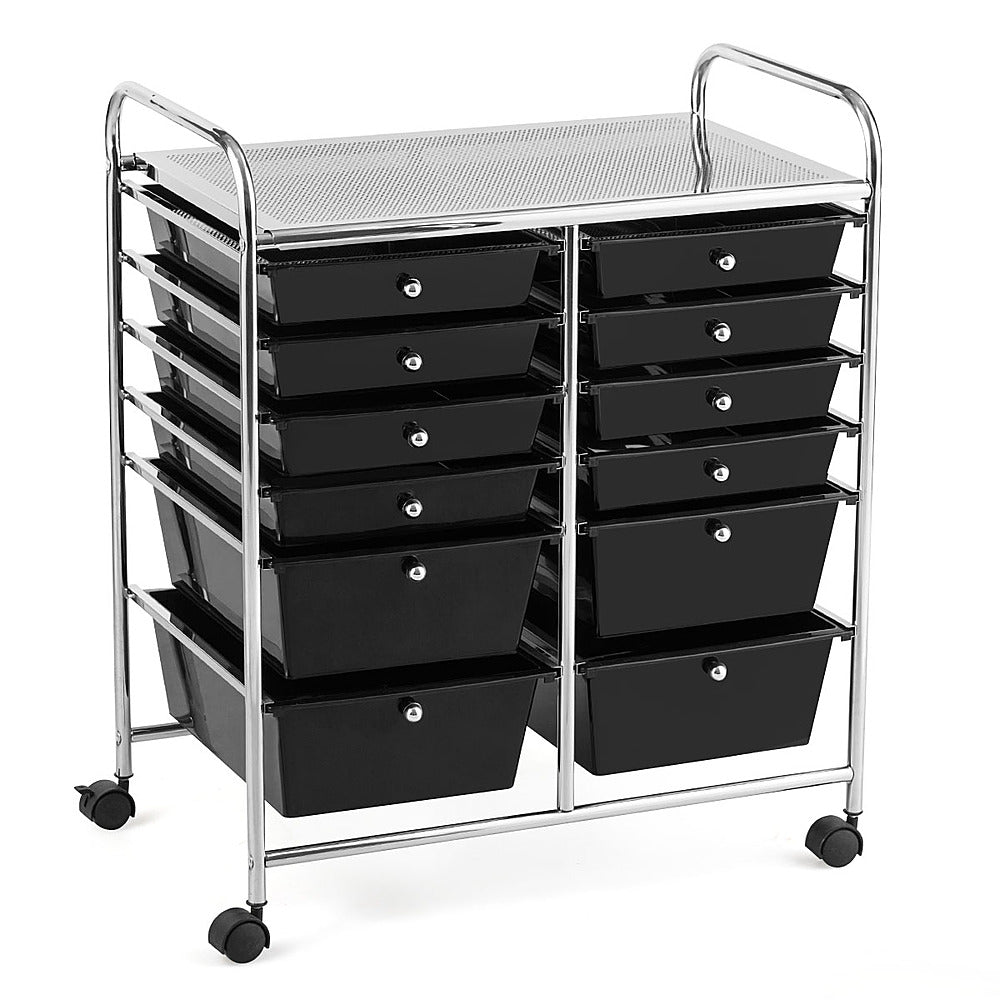 Costway 12 Drawers Rolling Cart Storage Scrapbook Paper Studio Organizer Bins - Black_3