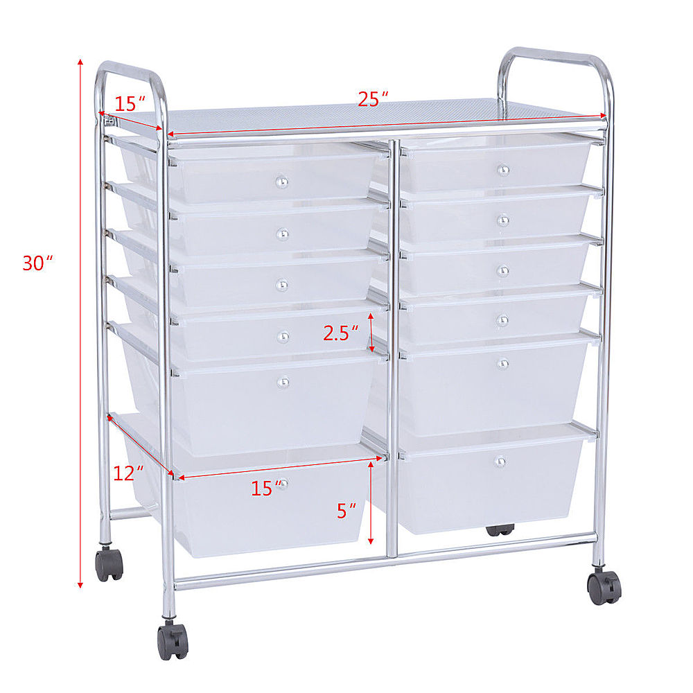 Costway Office Rolling Cart 12 Storage Drawer Studio Organizer Bins Scrapbook Paper - Semitransparent_3