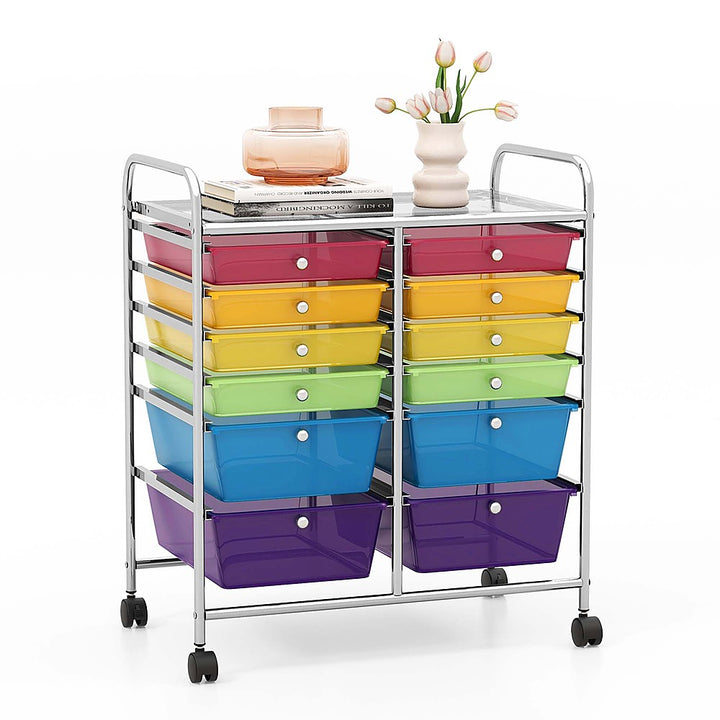 Costway 12 Drawers Rolling Cart Storage Scrapbook Paper Studio Organizer Bins - Multicolor_0