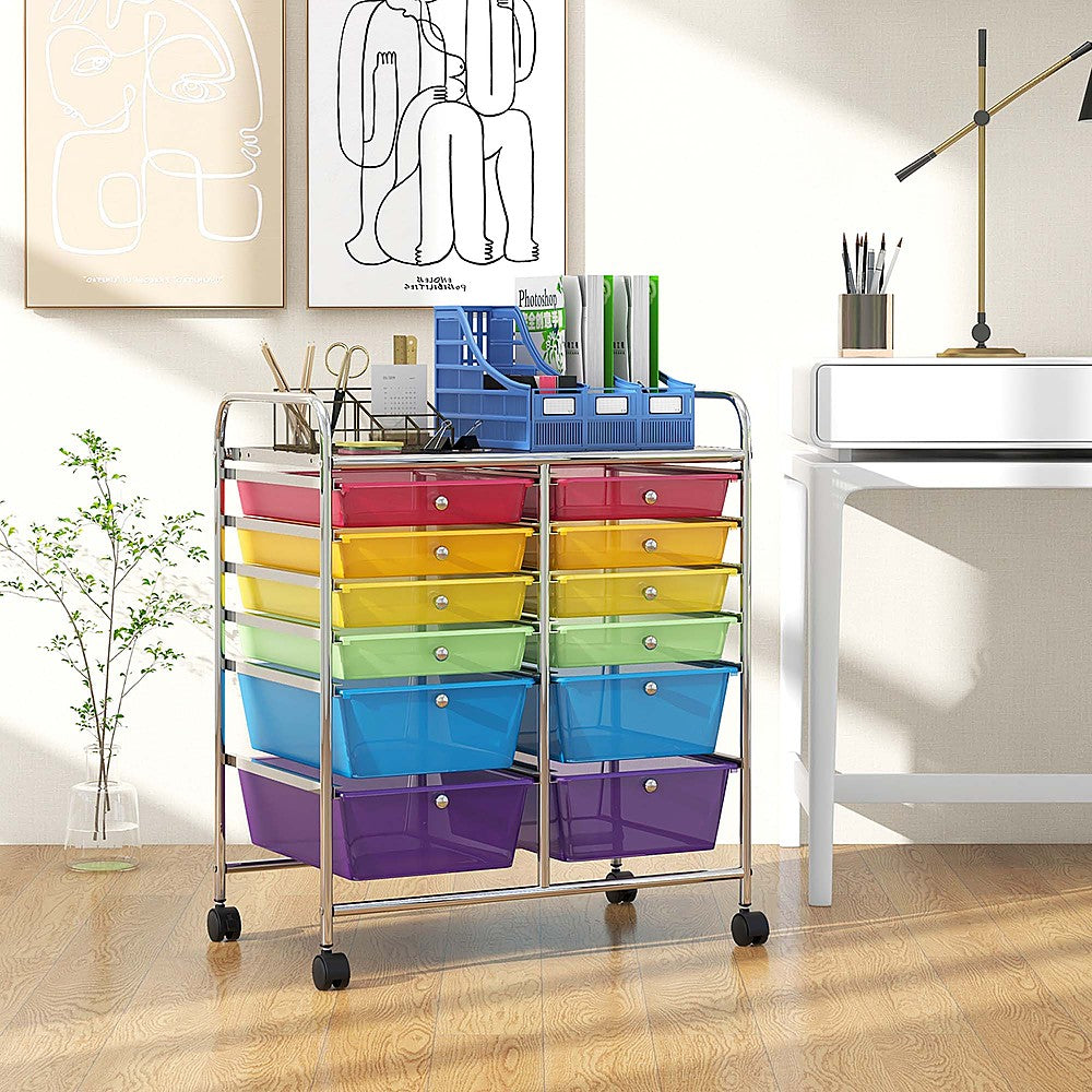 Costway 12 Drawers Rolling Cart Storage Scrapbook Paper Studio Organizer Bins - Multicolor_1