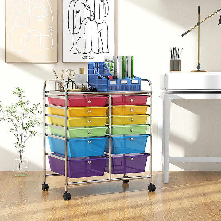 Costway 12 Drawers Rolling Cart Storage Scrapbook Paper Studio Organizer Bins - Multicolor_1