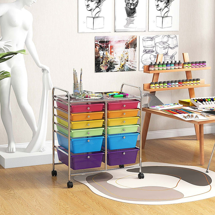 Costway 12 Drawers Rolling Cart Storage Scrapbook Paper Studio Organizer Bins - Multicolor_3