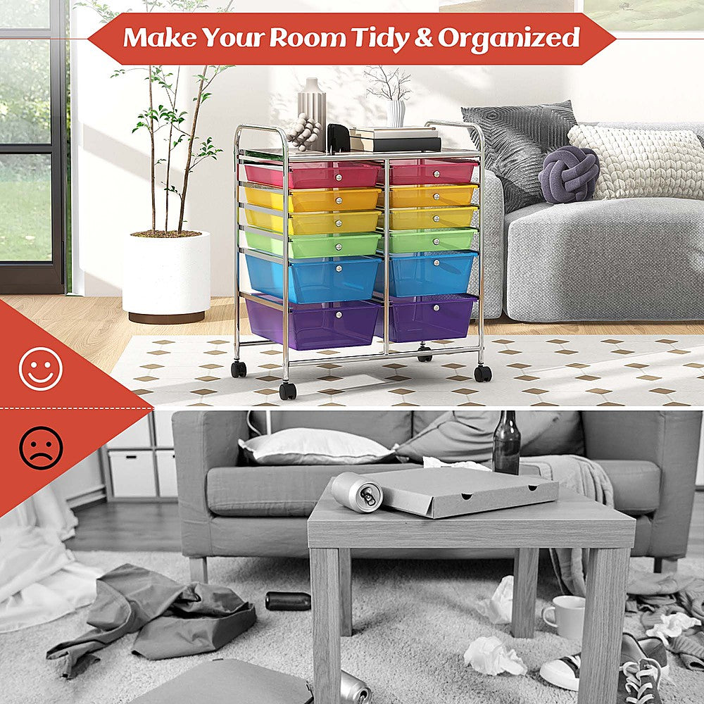 Costway 12 Drawers Rolling Cart Storage Scrapbook Paper Studio Organizer Bins - Multicolor_4