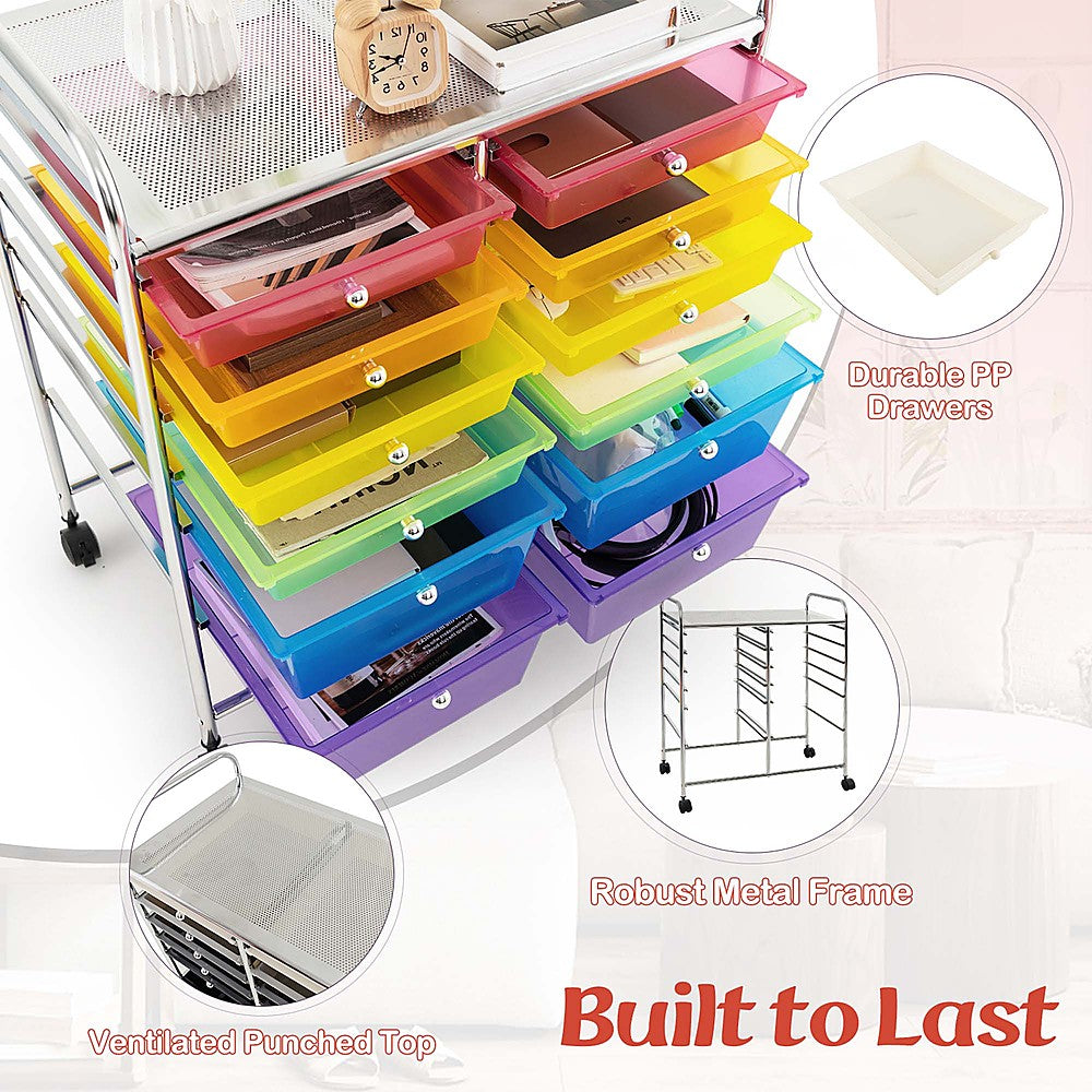 Costway 12 Drawers Rolling Cart Storage Scrapbook Paper Studio Organizer Bins - Multicolor_5