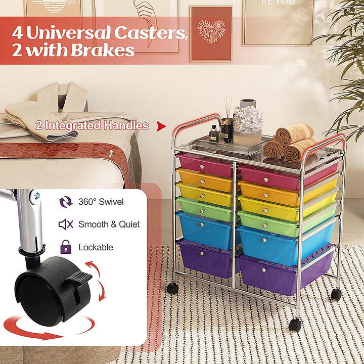 Costway 12 Drawers Rolling Cart Storage Scrapbook Paper Studio Organizer Bins - Multicolor_6