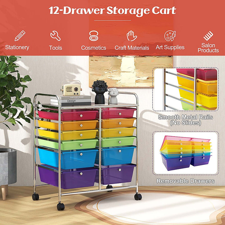 Costway 12 Drawers Rolling Cart Storage Scrapbook Paper Studio Organizer Bins - Multicolor_7