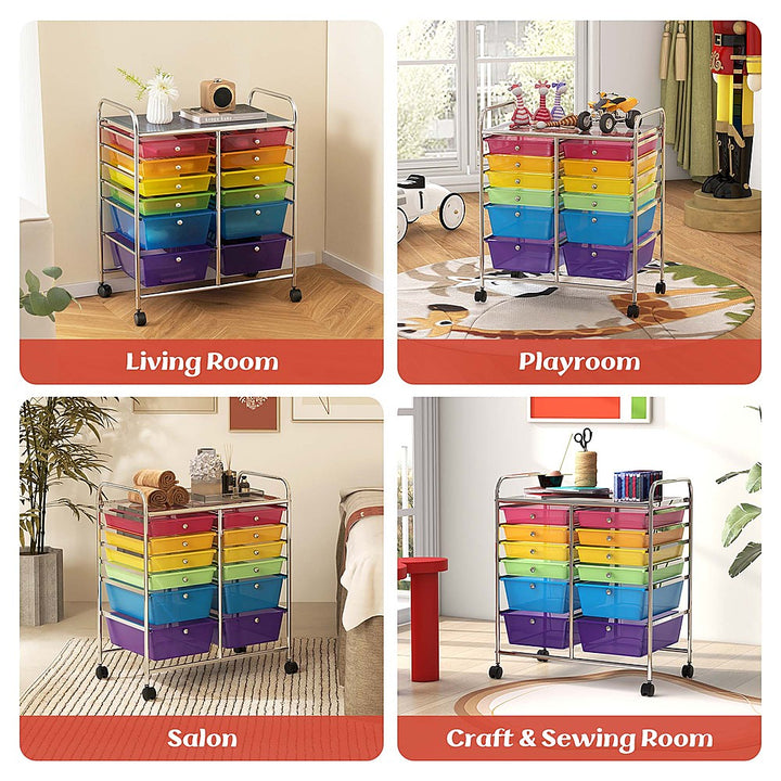 Costway 12 Drawers Rolling Cart Storage Scrapbook Paper Studio Organizer Bins - Multicolor_8