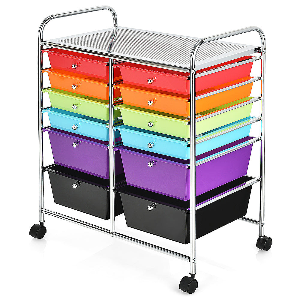 Costway 12 Drawers Rolling Cart Storage Scrapbook Paper Studio Organizer Bins - Multicolor_0