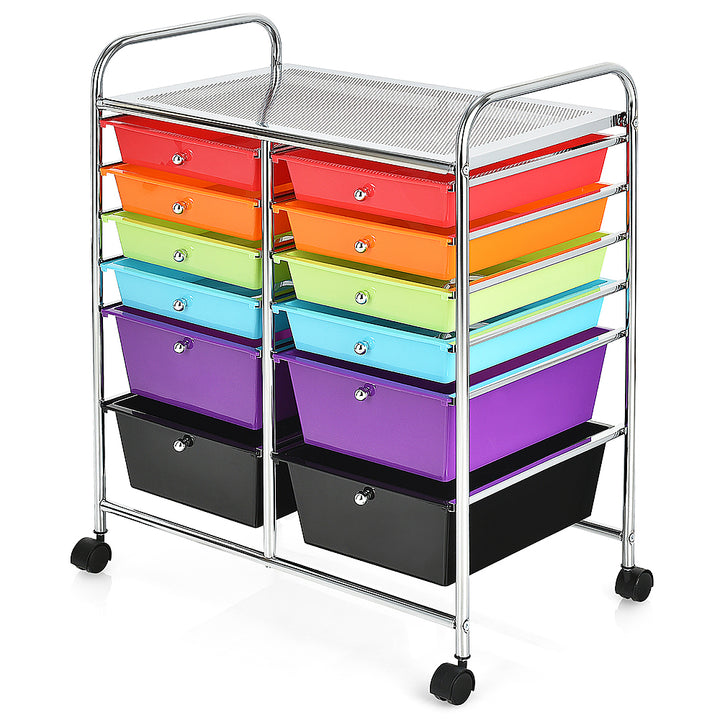 Costway 12 Drawers Rolling Cart Storage Scrapbook Paper Studio Organizer Bins - Multicolor_0