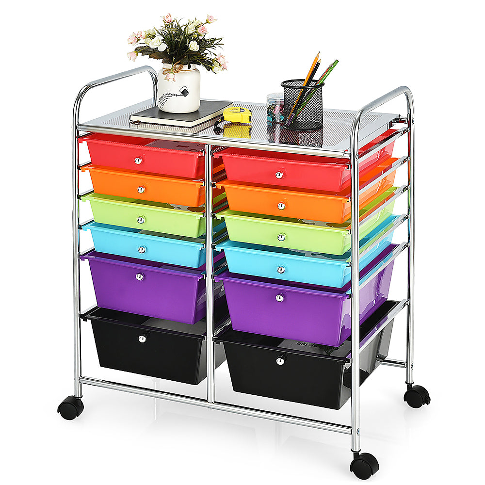 Costway 12 Drawers Rolling Cart Storage Scrapbook Paper Studio Organizer Bins - Multicolor_1