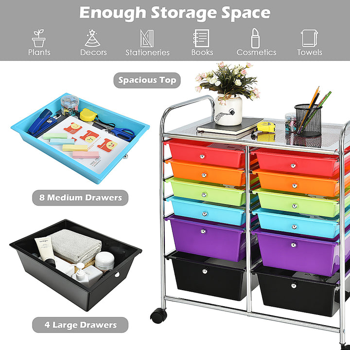 Costway 12 Drawers Rolling Cart Storage Scrapbook Paper Studio Organizer Bins - Multicolor_3