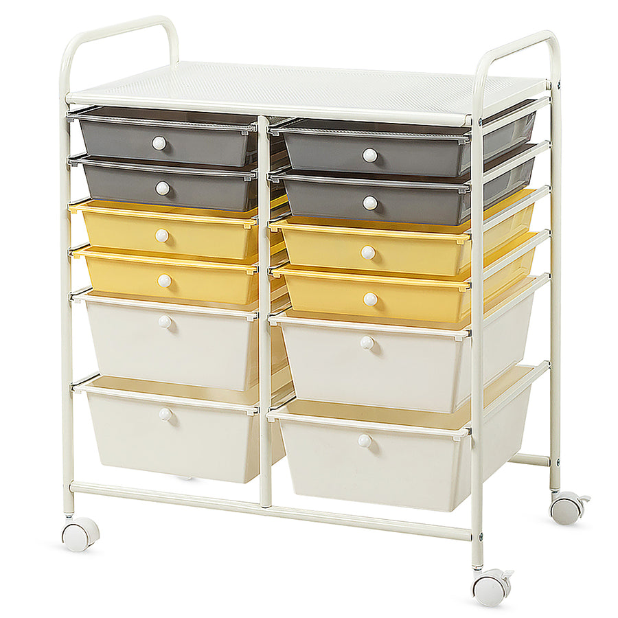 Costway 12 Drawer Rolling Storage Cart Tools Scrapbook Paper Studio School Organizer - Grey/Beige/Yellow_0