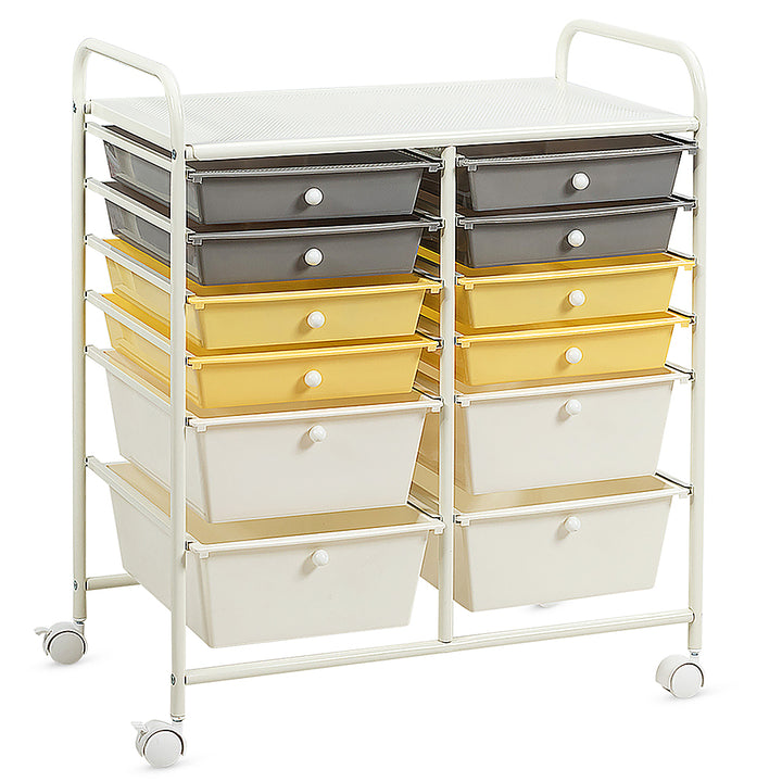 Costway 12 Drawer Rolling Storage Cart Tools Scrapbook Paper Studio School Organizer - Grey/Beige/Yellow_10