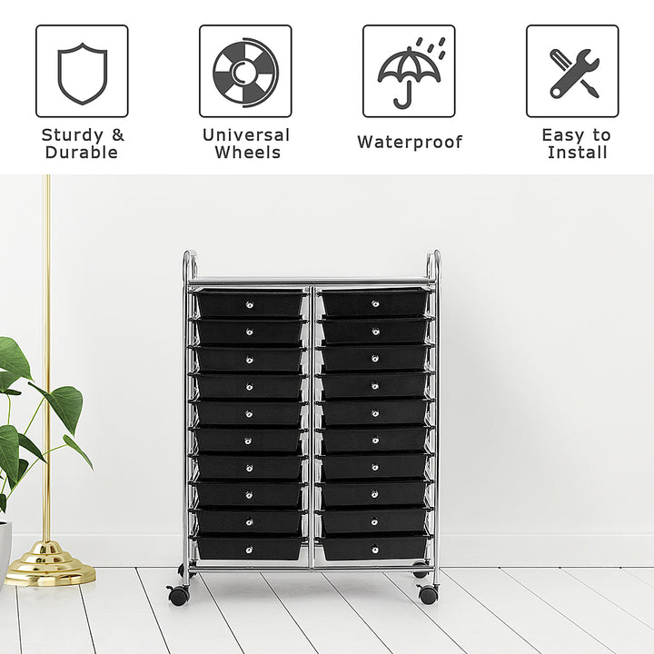 Costway 20 Drawers Rolling Cart Storage Scrapbook Paper Studio Organizer Bins - Black_3