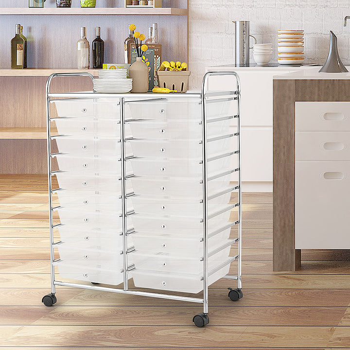 Costway 20 Drawers Rolling Cart Storage Scrapbook Paper Studio Organizer Bins - White_1