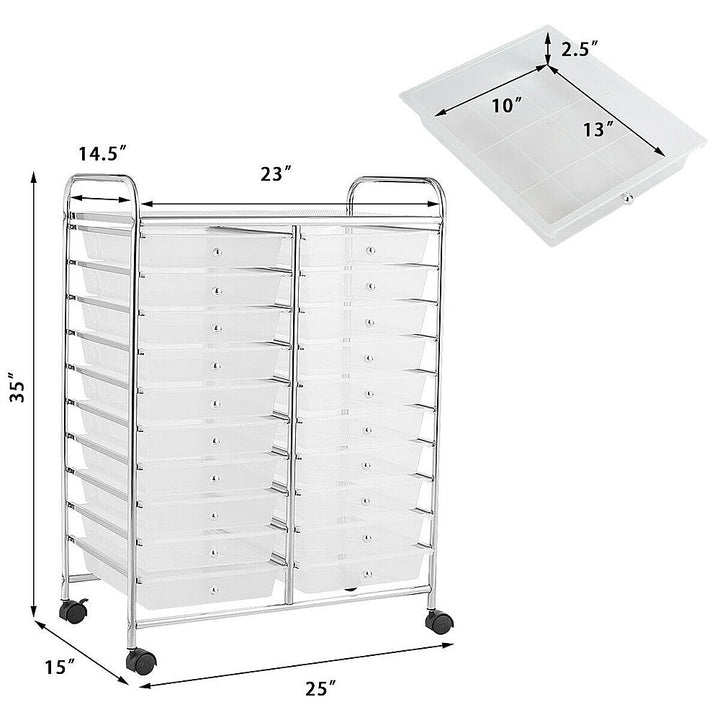 Costway 20 Drawers Rolling Cart Storage Scrapbook Paper Studio Organizer Bins - White_2