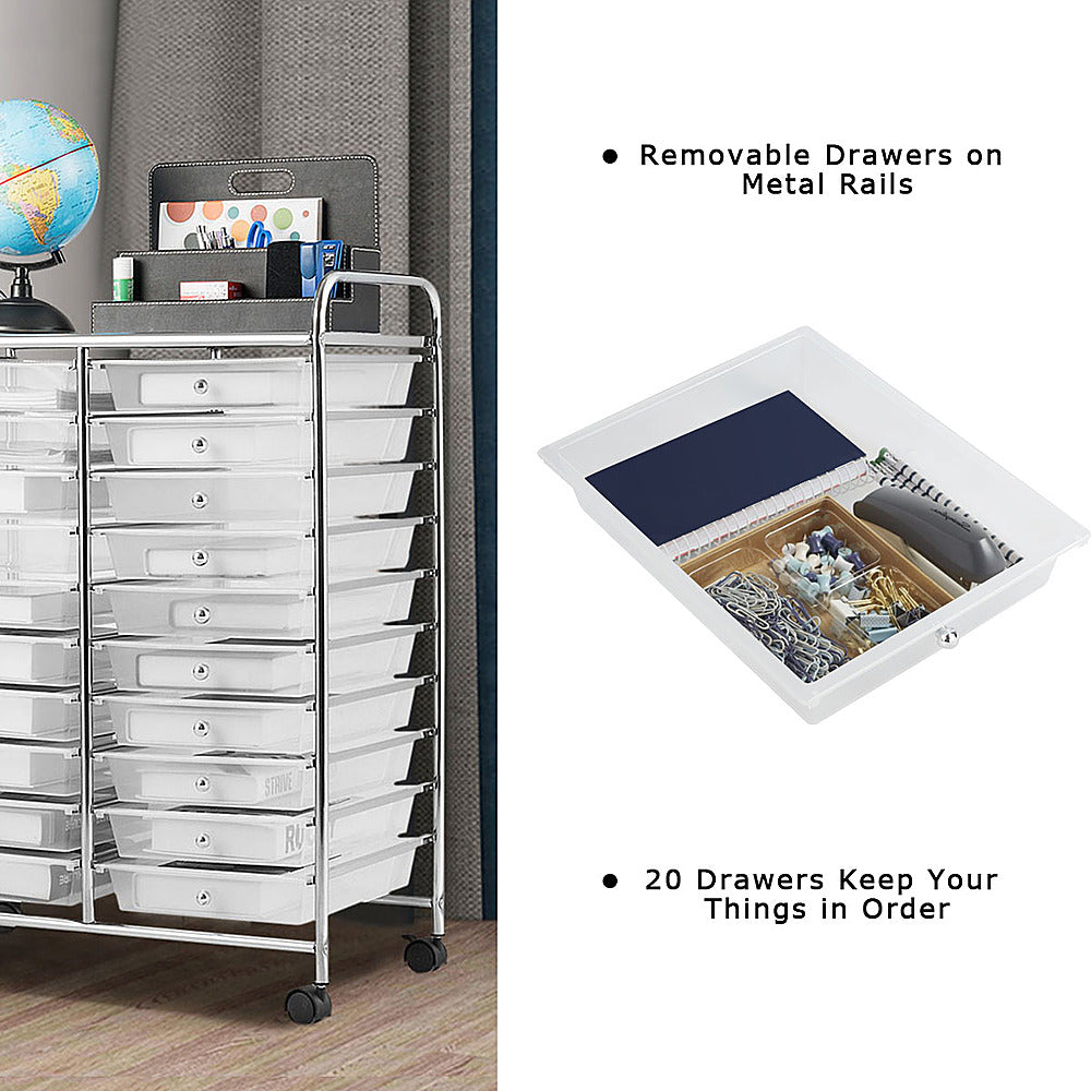 Costway 20 Drawers Rolling Cart Storage Scrapbook Paper Studio Organizer Bins - White_3