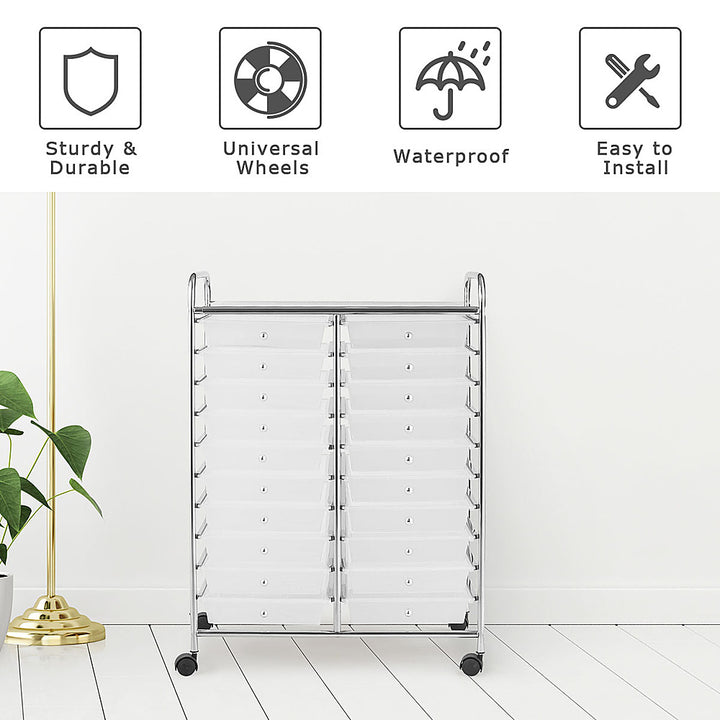 Costway 20 Drawers Rolling Cart Storage Scrapbook Paper Studio Organizer Bins - White_4