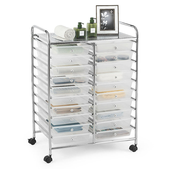 Costway 20 Drawers Rolling Cart Storage Scrapbook Paper Studio Organizer Bins - White_7