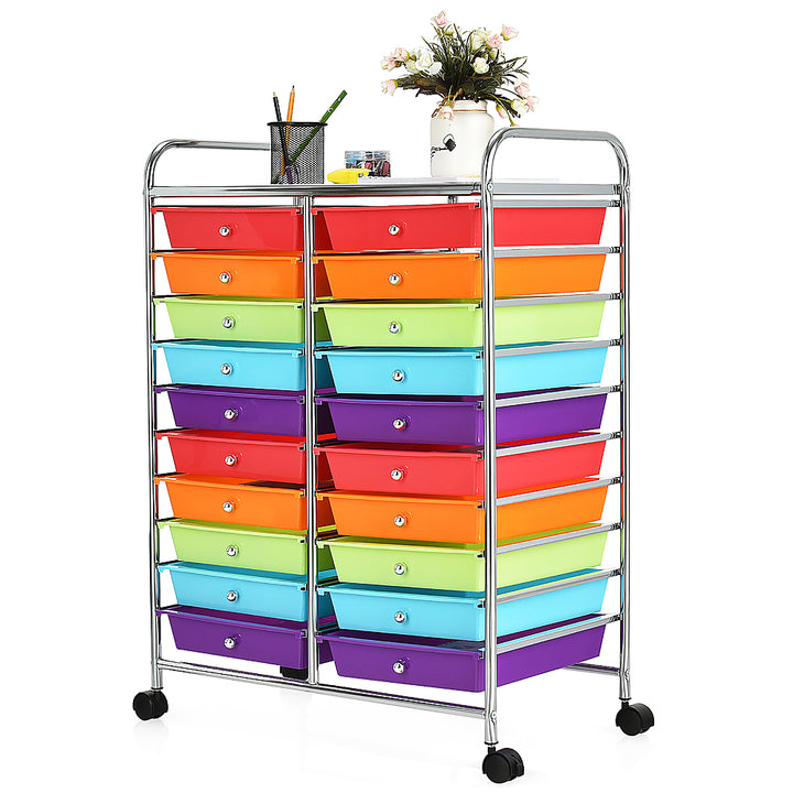 Costway 20 Drawer Rolling Storage Cart Tools Scrapbook Paper Organizer Office - Multicolor_0