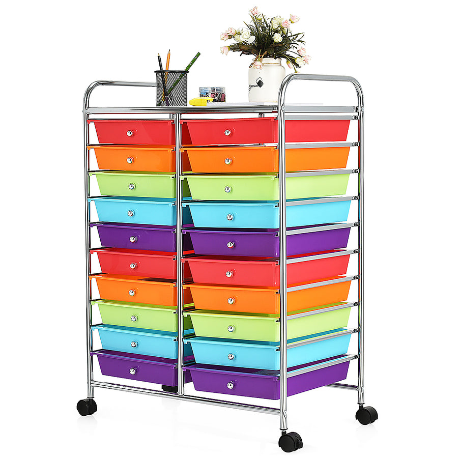 Costway 20 Drawer Rolling Storage Cart Tools Scrapbook Paper Organizer Office - Multicolor_0