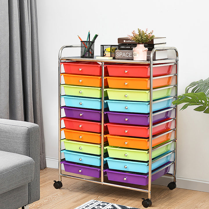 Costway 20 Drawer Rolling Storage Cart Tools Scrapbook Paper Organizer Office - Multicolor_1