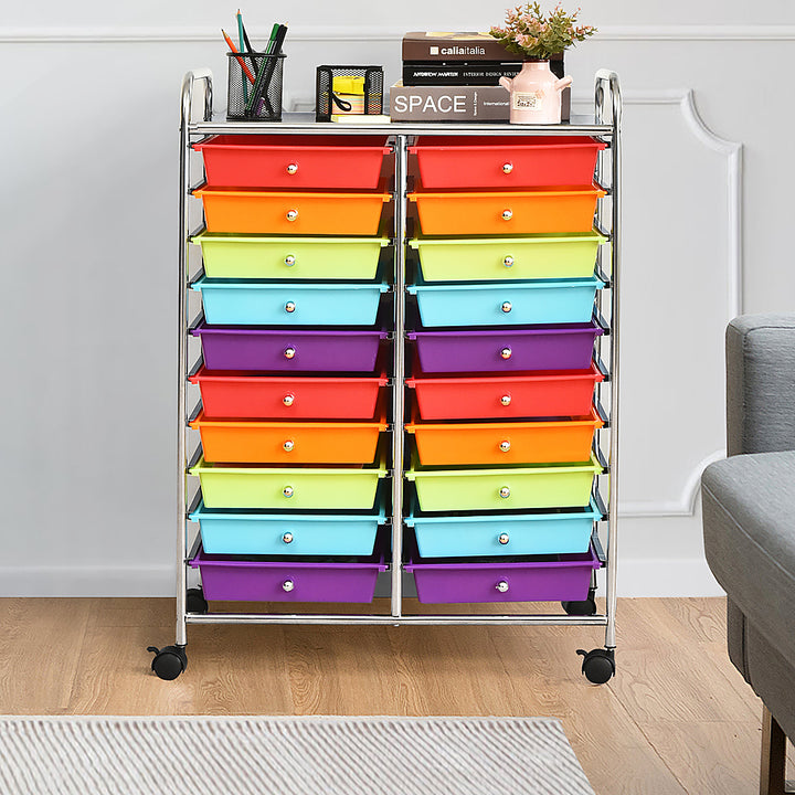 Costway 20 Drawer Rolling Storage Cart Tools Scrapbook Paper Organizer Office - Multicolor_2