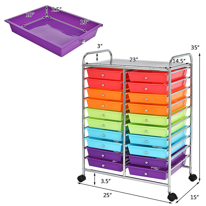 Costway 20 Drawer Rolling Storage Cart Tools Scrapbook Paper Organizer Office - Multicolor_3