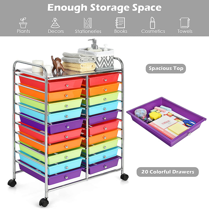 Costway 20 Drawer Rolling Storage Cart Tools Scrapbook Paper Organizer Office - Multicolor_5