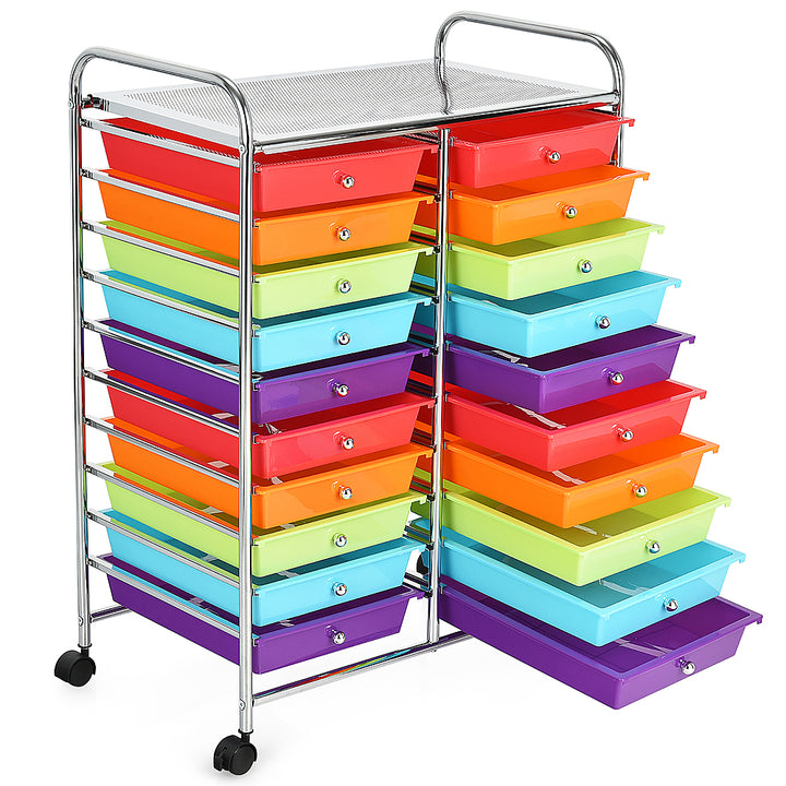 Costway 20 Drawer Rolling Storage Cart Tools Scrapbook Paper Organizer Office - Multicolor_9