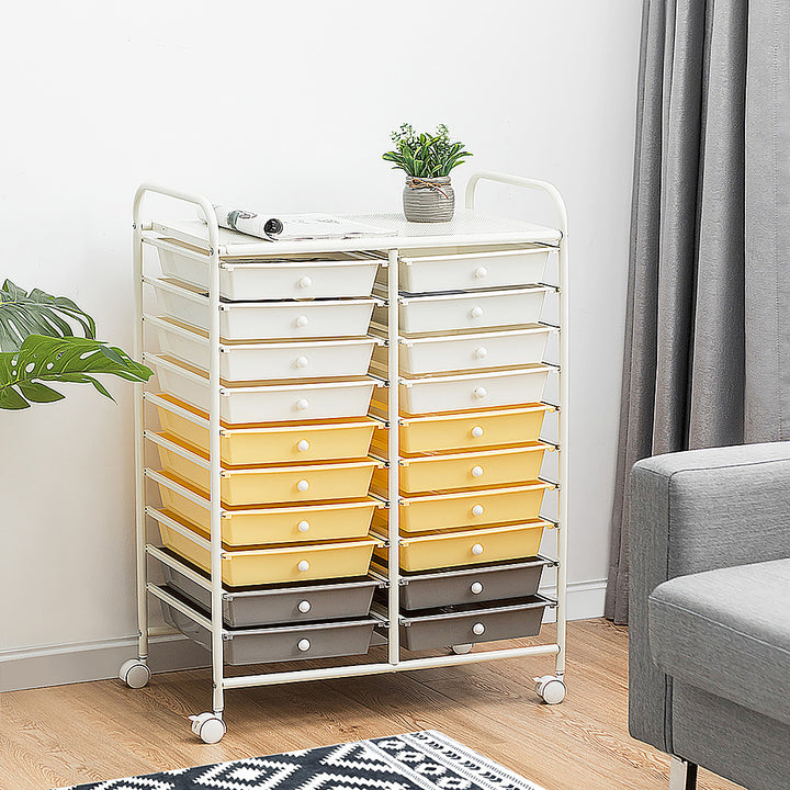 Costway 20 Drawer Rolling Storage Cart Tools Scrapbook Paper Office School Organizer - Grey/Beige/Yellow_1