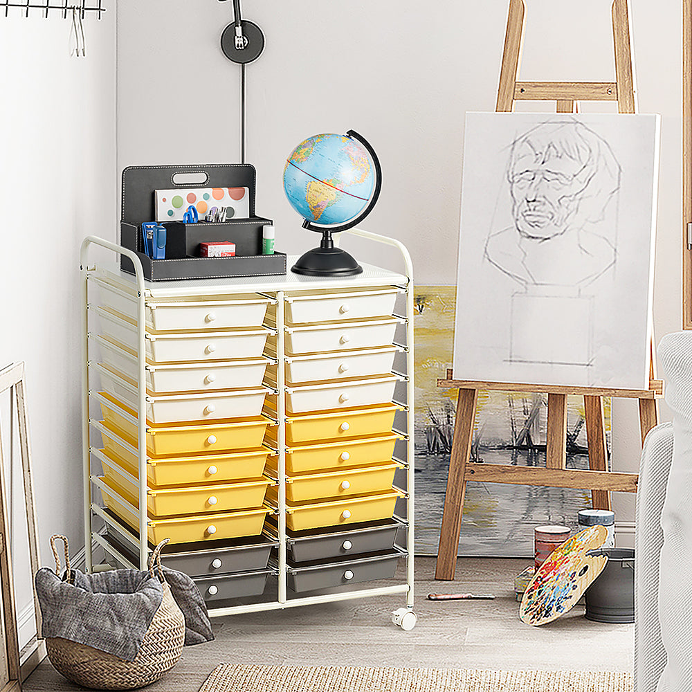 Costway 20 Drawer Rolling Storage Cart Tools Scrapbook Paper Office School Organizer - Grey/Beige/Yellow_3