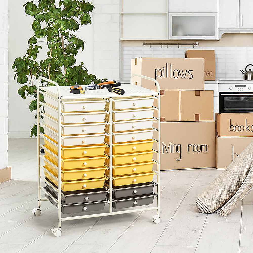 Costway 20 Drawer Rolling Storage Cart Tools Scrapbook Paper Office School Organizer - Grey/Beige/Yellow_4