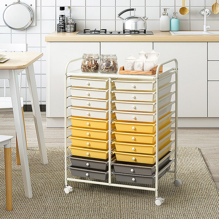 Costway 20 Drawer Rolling Storage Cart Tools Scrapbook Paper Office School Organizer - Grey/Beige/Yellow_5