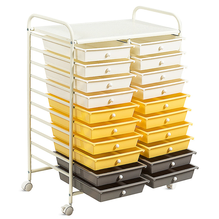 Costway 20 Drawer Rolling Storage Cart Tools Scrapbook Paper Office School Organizer - Grey/Beige/Yellow_11